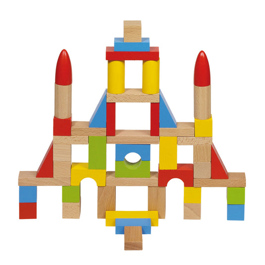 Goki houten bouwblokken in tas, 50st.