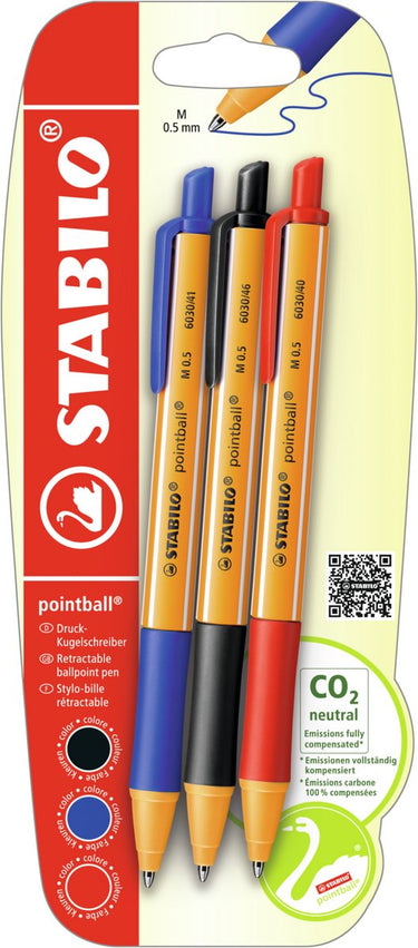 Stabilo pointball balpennen blauw zwart rood - 3dlg.