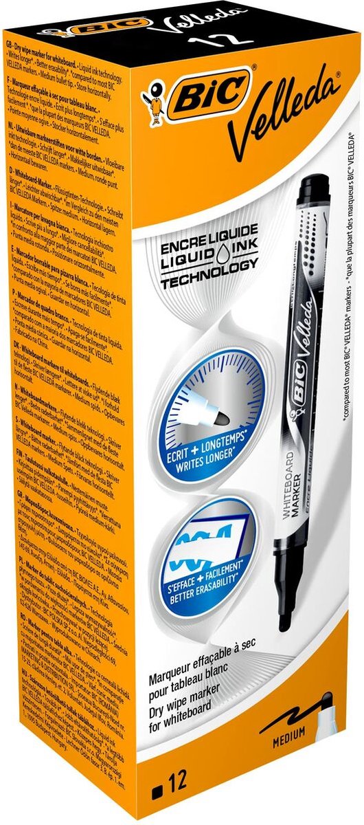 Bic whiteboardmarker velleda 1,5mm rond zwart doos � 12 stuks
