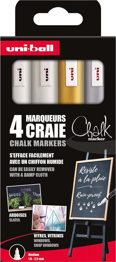 Uni-ball krijtmarker | ronde punt 1 | 8 - 2 | 5 mm | etui van 4 stuks | assorti