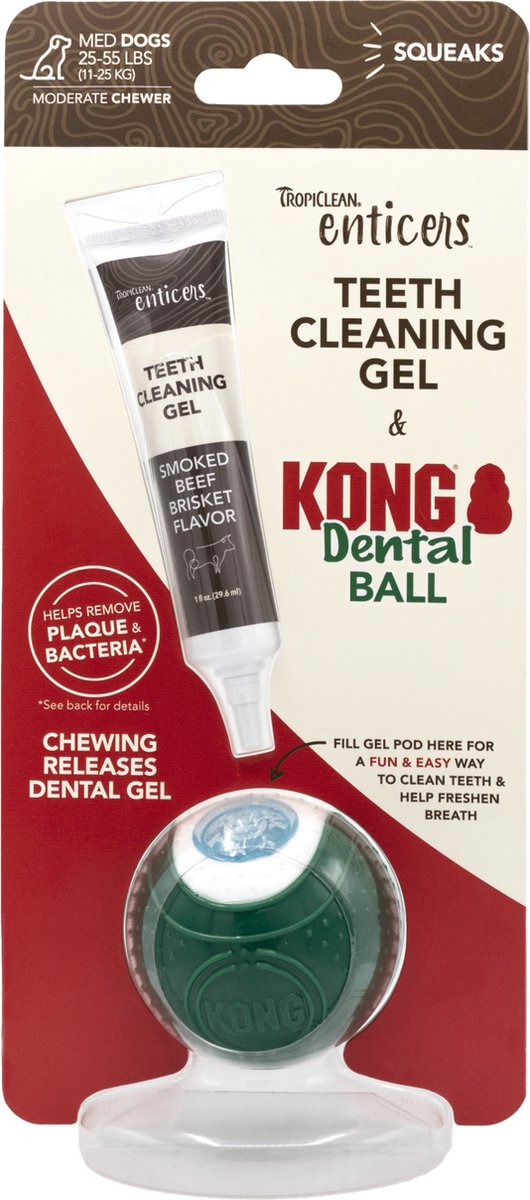 Tropiclean enticers - tandgel hond - met kong dental ball - rund - middelgrote honden - 30 ml