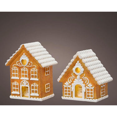 Decoris beeld huis peperkoek met led verlichting polyresin bruin 8,5x5,5x8,3cm