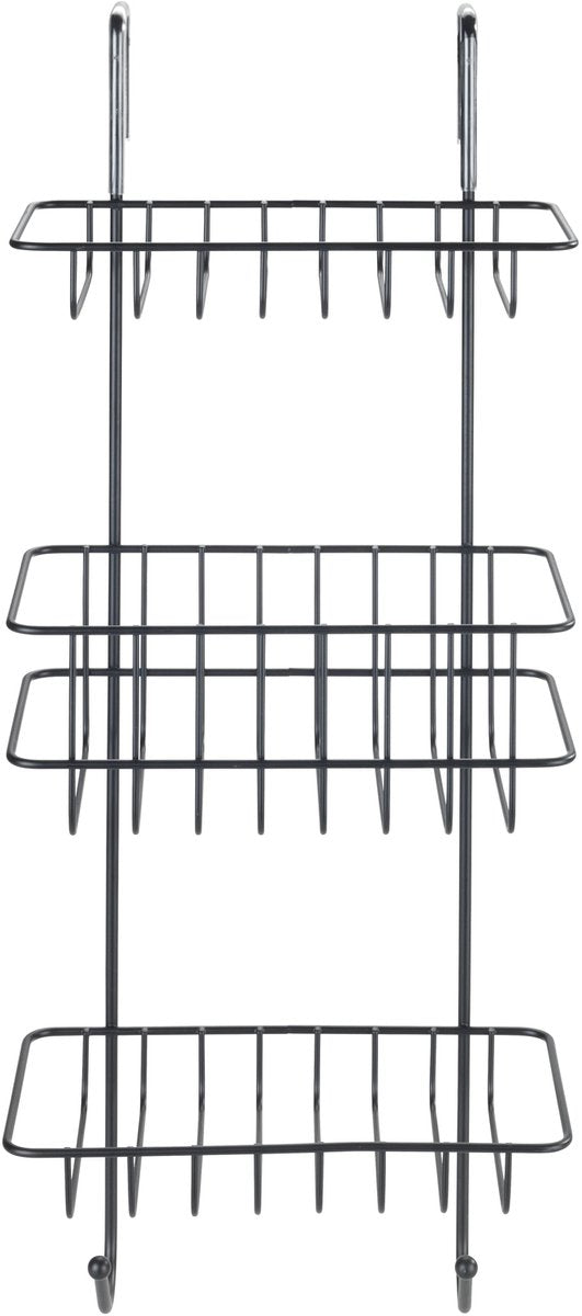 Wenko doucherek revigo 3-laags zwart staal 19x57cm - zonder boren - doucherekje hangend - douchemand - douchecaddy ophangbaar
