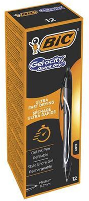 Bic gelschrijver gel-ocity quick dry medium zwart - doos 12 stuks