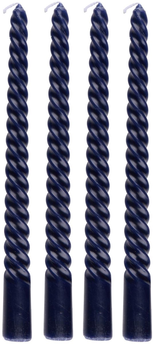 Arti casa gedraaide dinerkaarsen set van 4 - blauwe kaarsen 25 cm met 5 uur brandtijd - twisted dinerkaarsen voor kandelaar en decoratie - ø2 x 25 cm