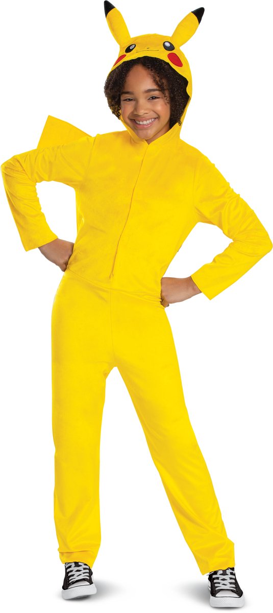 Disguise pokémon, pikachu jumpsuit met capuchon classic, maat s (4-6 jaar)