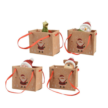 Decoris kerstfiguur in tasje terracotta 4x3,2x6,5cm 4 assorti