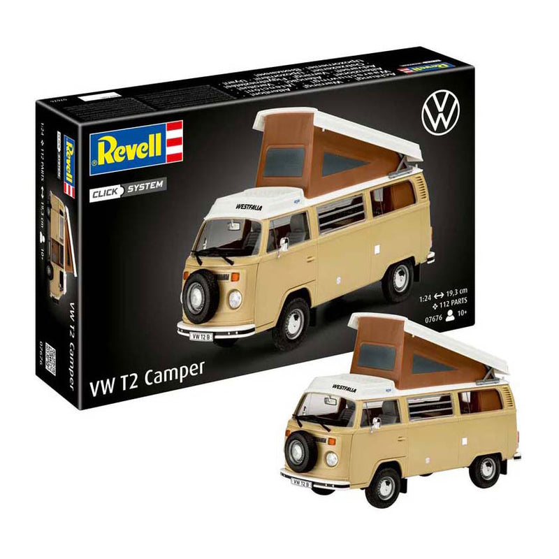 Afbeelding laden in galerijviewer, Revell modelbouwpakket auto - 07676 volkswagen vw t2 camper bus - easy click system plastic - 1:24 - modelbouw
