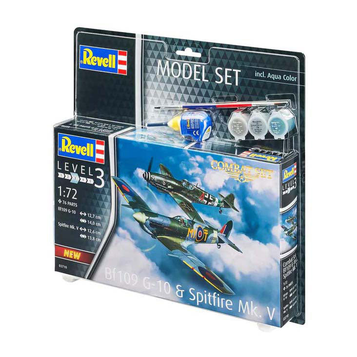 Load image into Gallery viewer, Revell modelbouwpakket - combat set bf109g-10 spitfire mk.v 1:72 - 76dlg. - incl. aqua color basiskleuren verf
