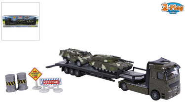 2-play military transporter met 2 tanks die-cast kunststof 24cm