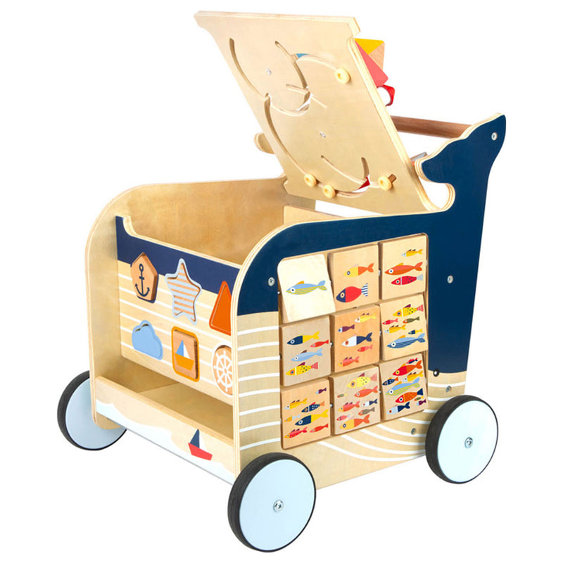 Load image into Gallery viewer, Small foot - houten activiteiten loopwagen walvis
