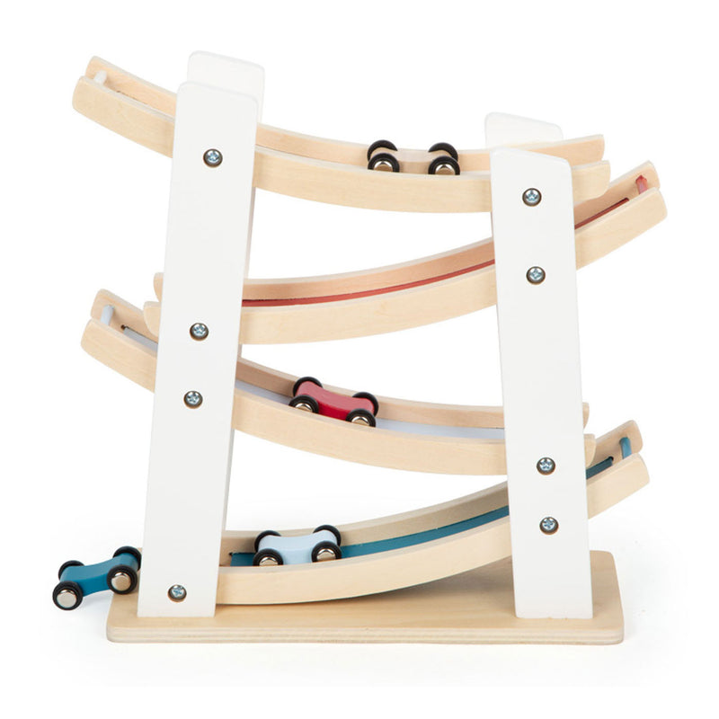 Laden Sie das Bild in Galerie -Viewer, Small foot - houten autobaan met 4 auto's
