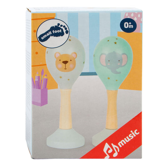 Small foot - houten baby rammelaar maracas dier, set van 2