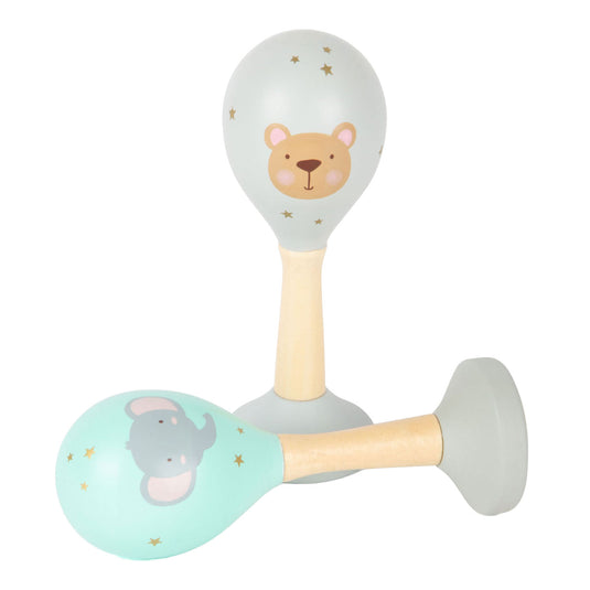 Small foot - houten baby rammelaar maracas dier, set van 2