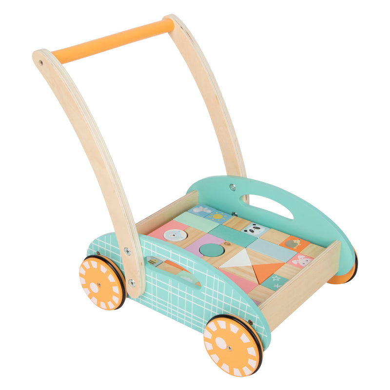 Load image into Gallery viewer, Small foot - houten baby walker loopwagen met blokken pastel, 35dlg.
