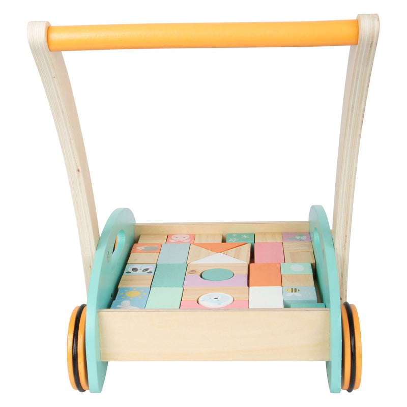 Afbeelding laden in galerijviewer, Small foot - houten baby walker loopwagen met blokken pastel, 35dlg.
