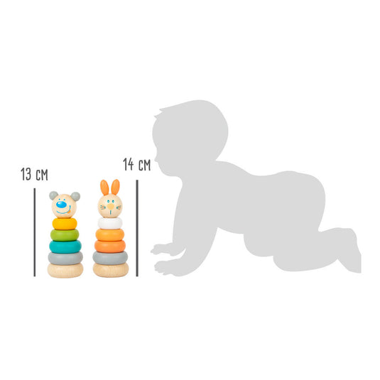 Small foot - houten stapeltoren dier pastel, 6dlg.