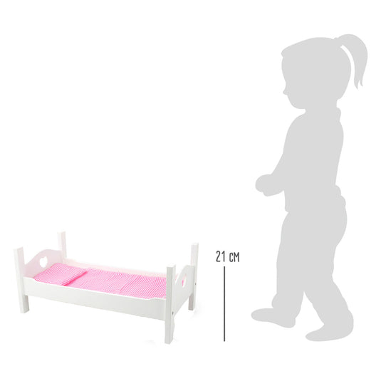 Small foot houten poppenbed met beddengoed 50 cm wit roze