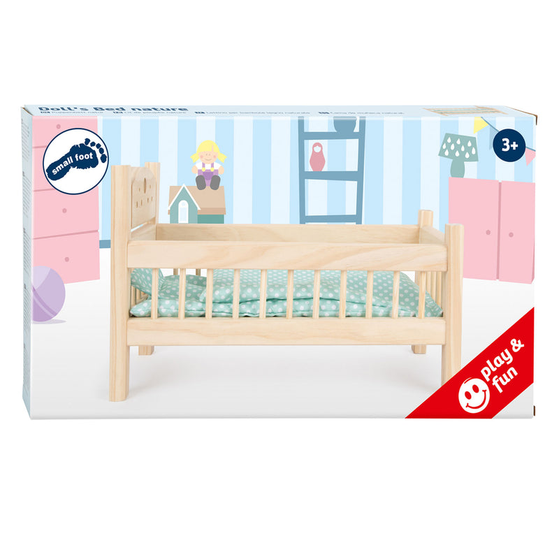 Afbeelding laden in galerijviewer, Small foot - houten poppenbed natuurlijk met beddengoed, 4ldg.
