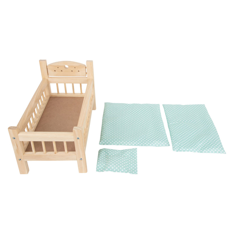 Afbeelding laden in galerijviewer, Small foot - houten poppenbed natuurlijk met beddengoed, 4ldg.
