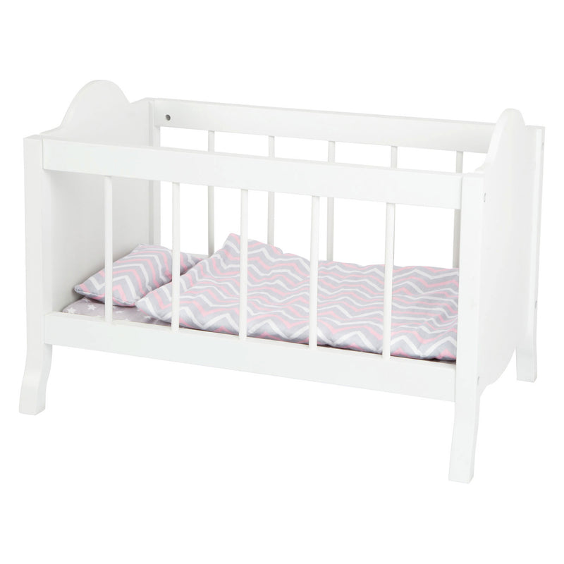 Load image into Gallery viewer, Small foot - houten poppenbed wit met beddengoed strepen, 4dlg.
