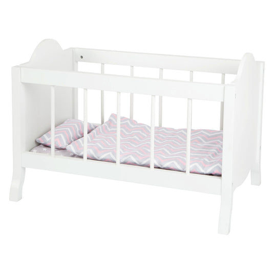 Small foot - houten poppenbed wit met beddengoed strepen, 4dlg.