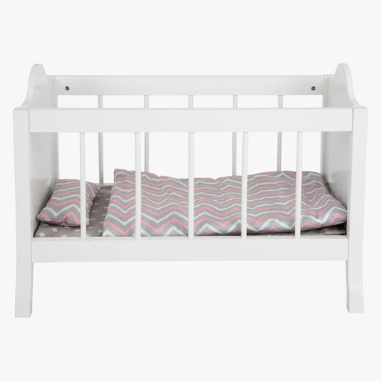 Small foot - houten poppenbed wit met beddengoed strepen, 4dlg.