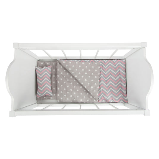 Small foot - houten poppenbed wit met beddengoed strepen, 4dlg.