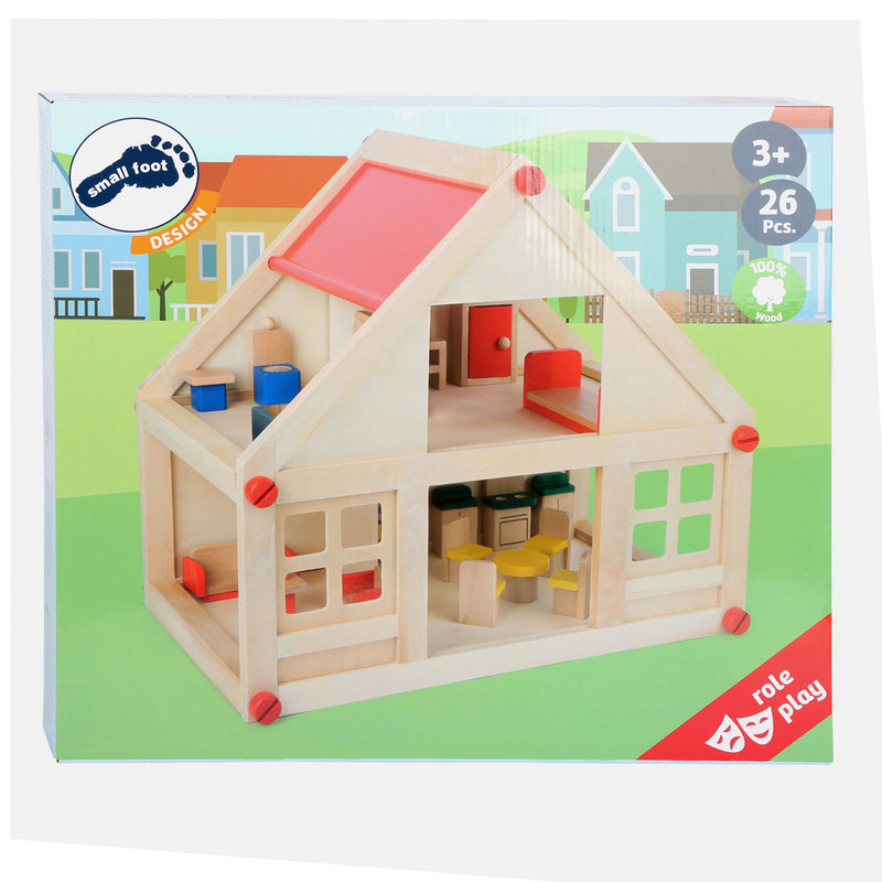 Load image into Gallery viewer, Small Foot Houten Poppenhuis met Meubeltjes, 23dlg.
