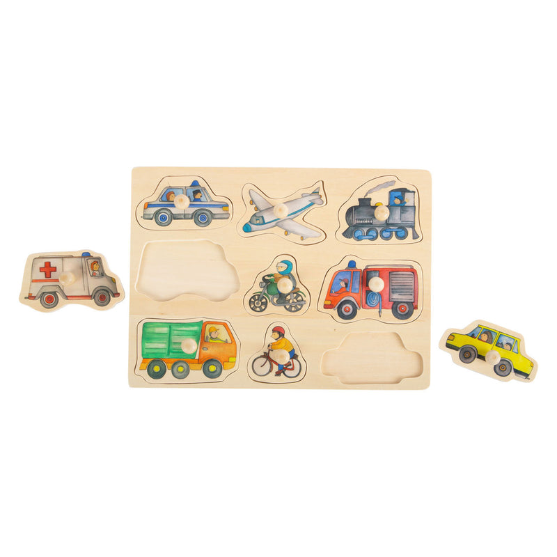 Load image into Gallery viewer, Small foot - houten noppenpuzzel stadsvoertuigen, 9st.
