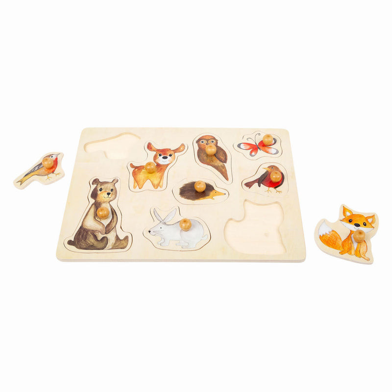 Load image into Gallery viewer, Small foot - houten noppenpuzzel bosdieren, 9st.
