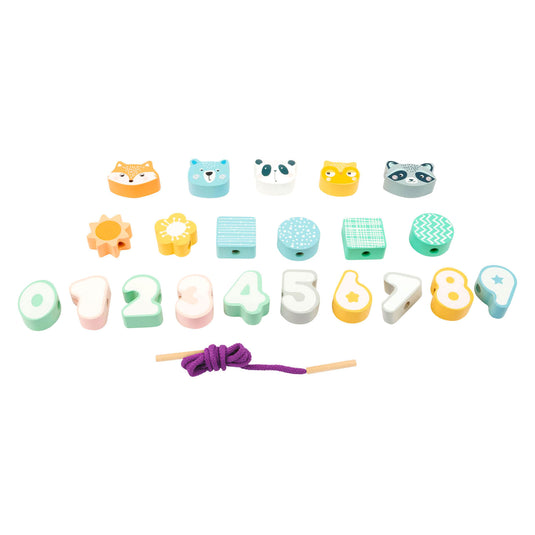 Small foot - houten rijgsspel dieren en cijfers, 22dlg.