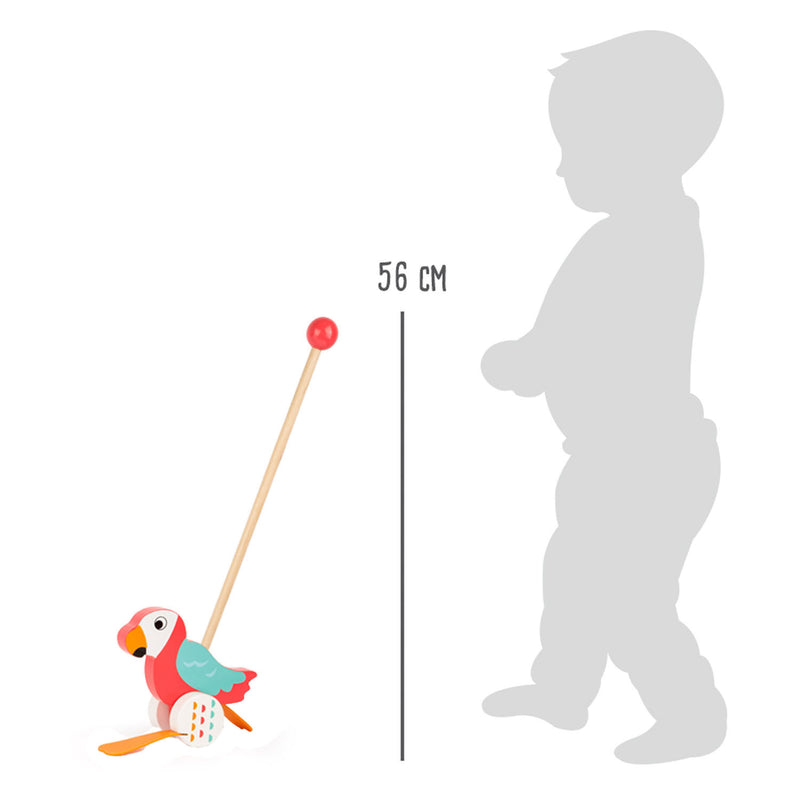 Load image into Gallery viewer, Small foot - houten duwfiguur papegaai lori met stok
