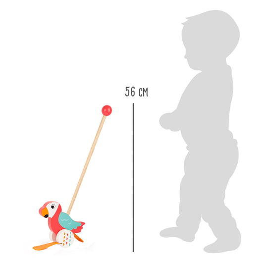 Small foot - houten duwfiguur papegaai lori met stok