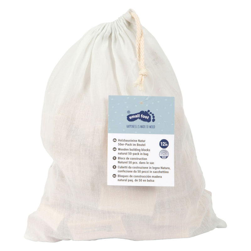 Load image into Gallery viewer, Small foot - houten bouwblokken natuurlijk in zak, 50dlg.
