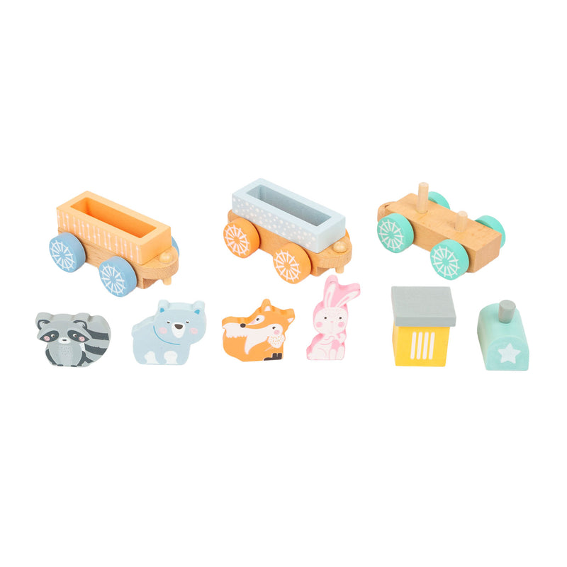 Load image into Gallery viewer, Small foot - houten trein met bosdieren pastel, 9dlg.
