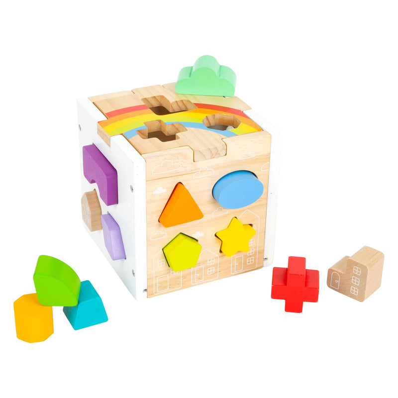 Load image into Gallery viewer, Small foot - houten vormenstoof kubus regenboog,
