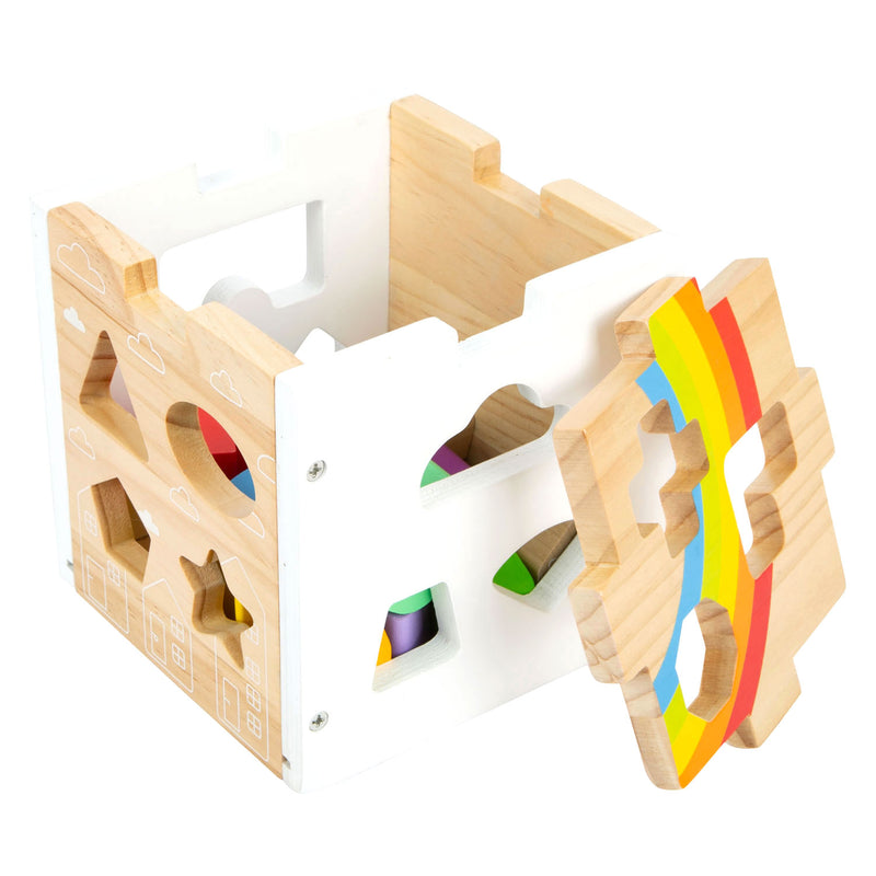 Load image into Gallery viewer, Small foot - houten vormenstoof kubus regenboog,
