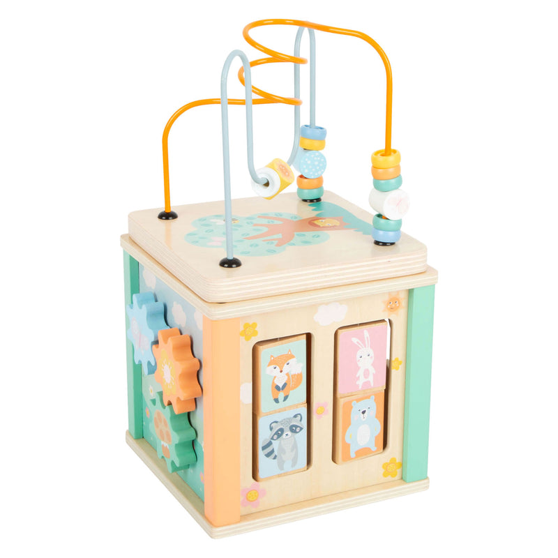 Afbeelding laden in galerijviewer, Small foot - houten activiteitenkubus en motoriekspiraal pastel
