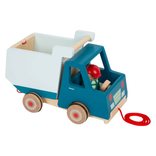 Small foot - houten trekfiguur kiepvrachtwagen