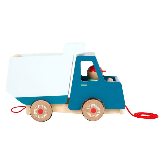 Small foot - houten trekfiguur kiepvrachtwagen