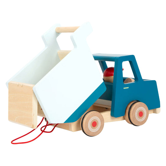 Small foot - houten trekfiguur kiepvrachtwagen