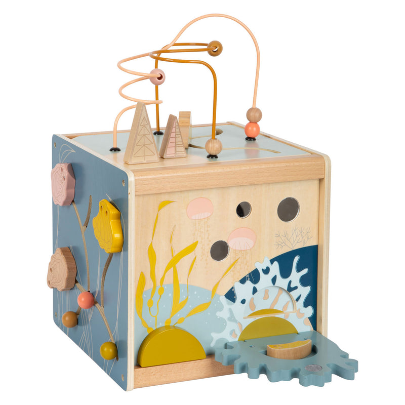 Load image into Gallery viewer, Small foot - houten activiteitenkubus met motoriekspiraal zeekust
