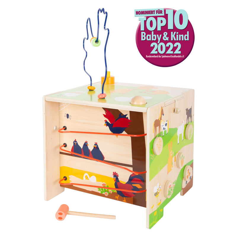 Load image into Gallery viewer, Small foot - houten activiteitenkubus met motoriekspiraal boerderij
