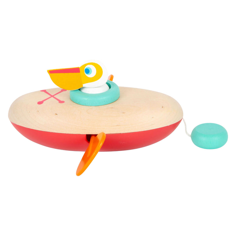 ギャラリービューアに画像をロードする, Small foot - badspeelgoed houten kano pelikaan opwindbaar

