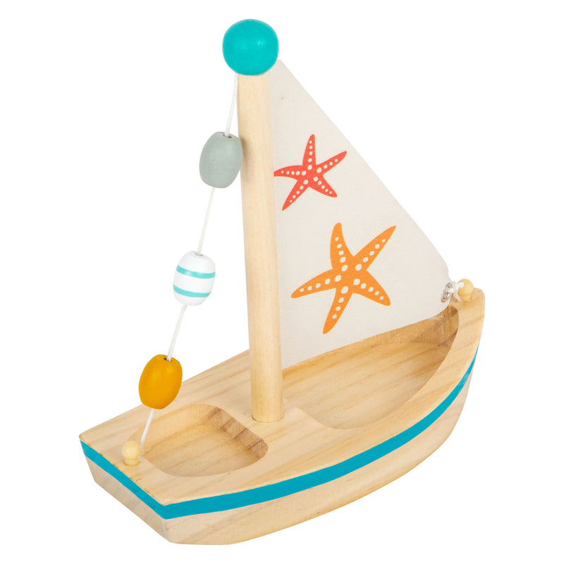 Afbeelding laden in galerijviewer, Small foot - badspeelgoed houten zeilboot zeester
