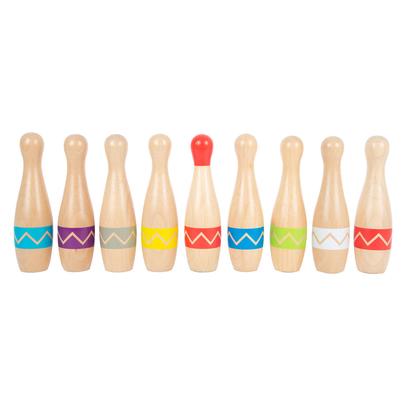 Load image into Gallery viewer, Small foot - houten kegelspel met zigzag patroon, 11dlg.
