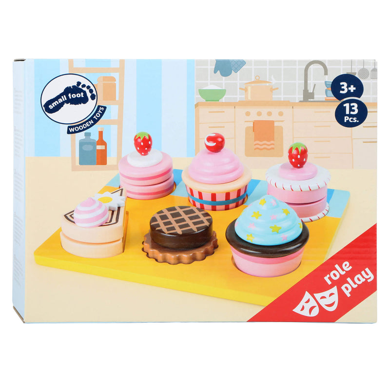 Afbeelding laden in galerijviewer, Small foot - houten speeleten cupcakes en cake set, 13dlg.
