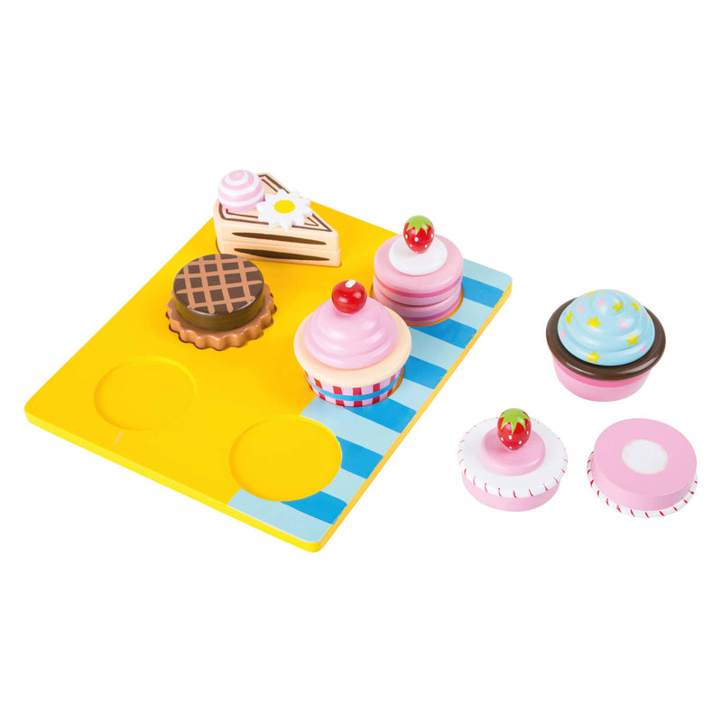 Afbeelding laden in galerijviewer, Small foot - houten speeleten cupcakes en cake set, 13dlg.
