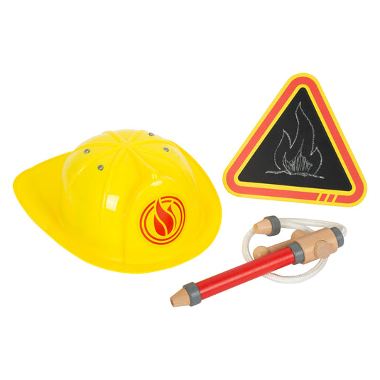 Small foot - brandweerman rugzak met houten brandweer attributen, 8dlg.